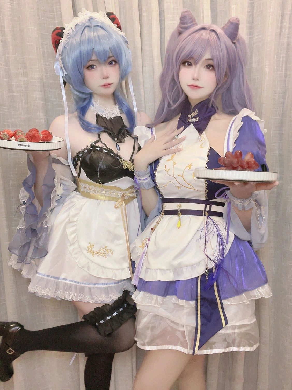 原神cos：白丝+女仆装，神子让人狂喜！制服秘书雷神，女仆刻晴甘雨莫娜你选谁？