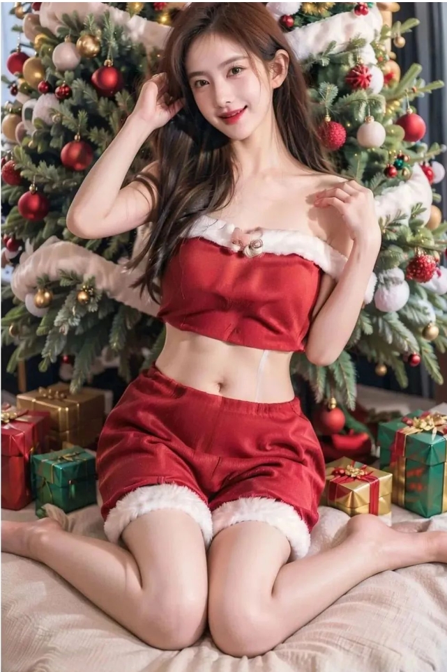 美女写真——校花学姐穿上圣诞服辣妹裙写真，简直不要太好看