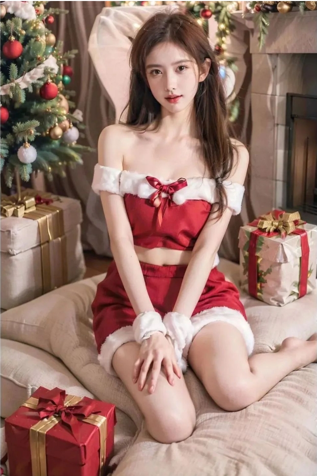 美女写真——校花学姐穿上圣诞服辣妹裙写真，简直不要太好看