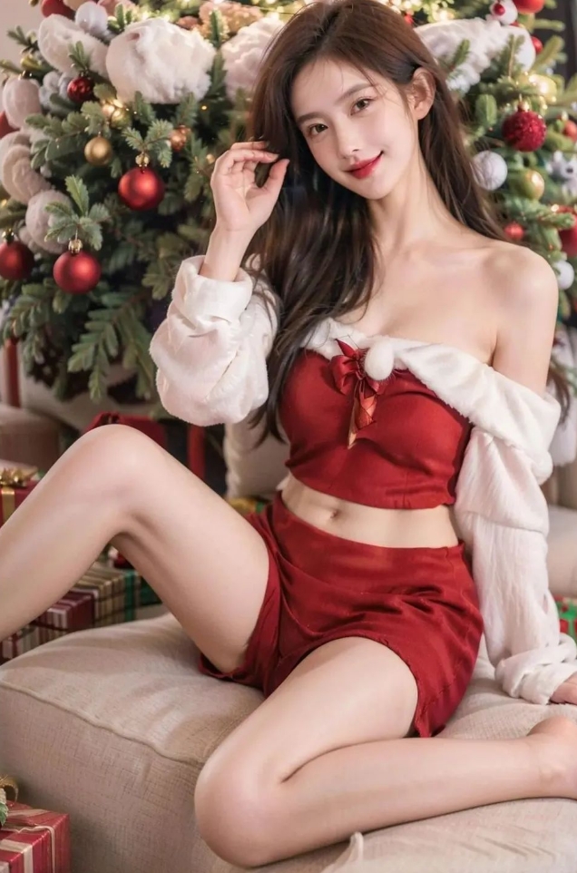 美女写真——校花学姐穿上圣诞服辣妹裙写真，简直不要太好看