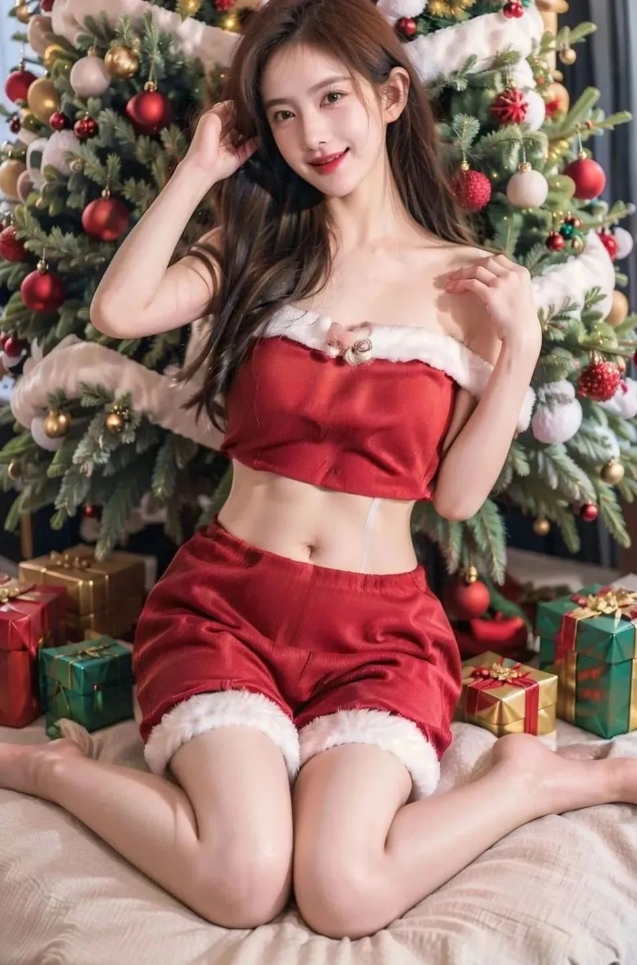 美女写真——校花学姐穿上圣诞服辣妹裙写真，简直不要太好看