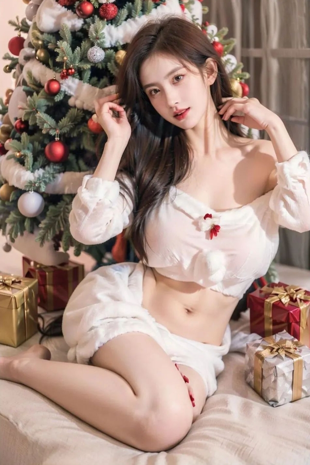 美女写真——校花学姐穿上圣诞服辣妹裙写真，简直不要太好看