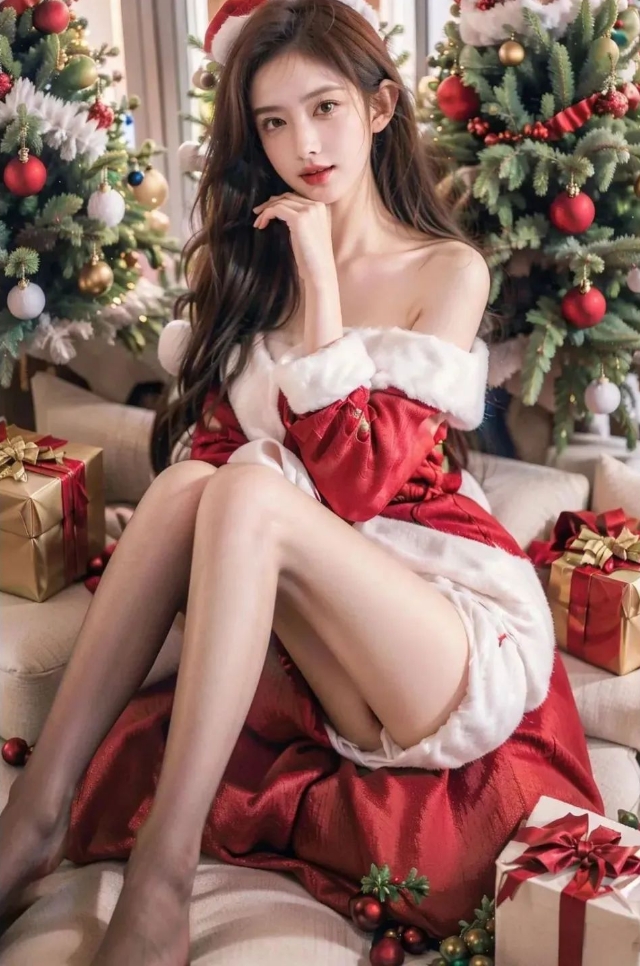 美女写真——校花学姐穿上圣诞服辣妹裙写真，简直不要太好看