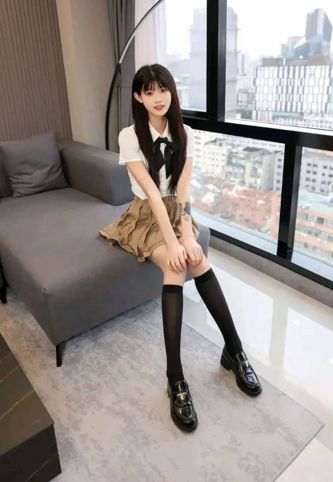 白衬衫JK黑筒袜的学生装
